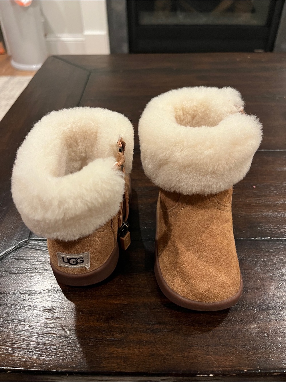 UGG Kids Chestnut Suede Shearling Cuff Boots